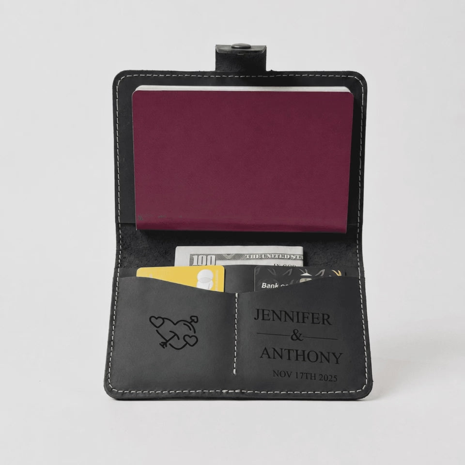Engraved passport holder interior