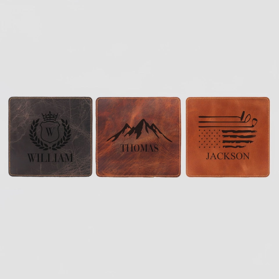 Engraved leather mouse pads