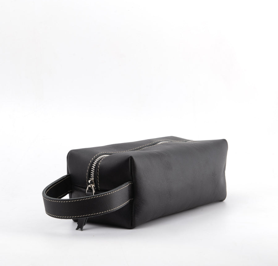 Black leather dopp kit