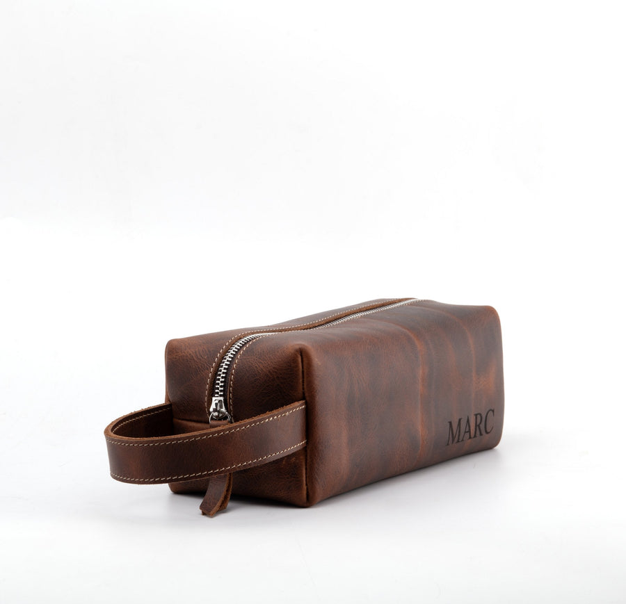 Brown leather dopp kit