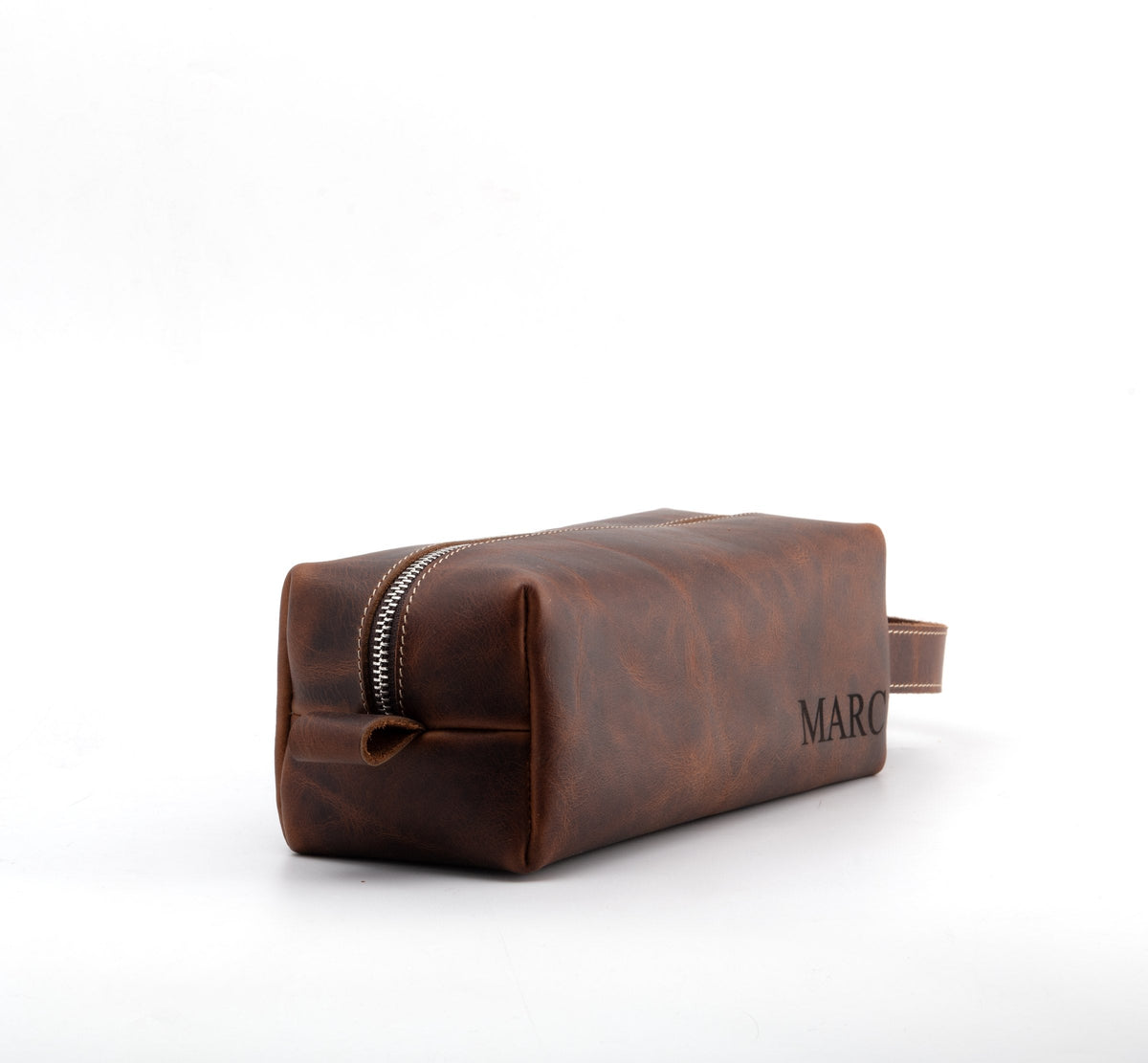 Brown dopp kit side view