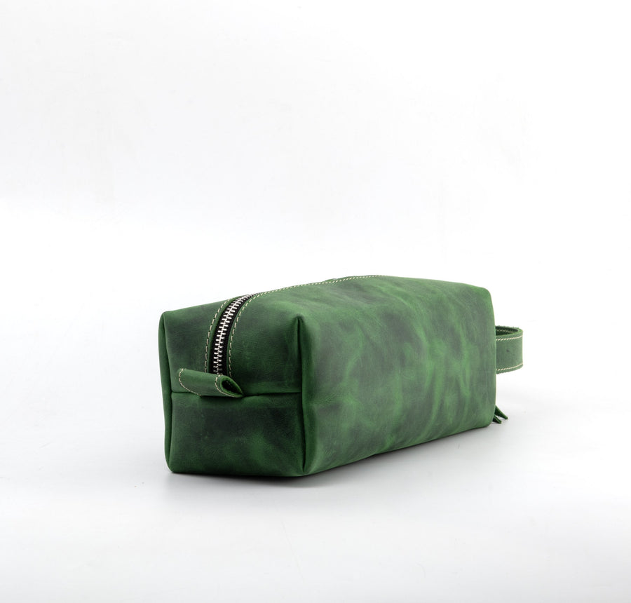 Green leather dopp kit