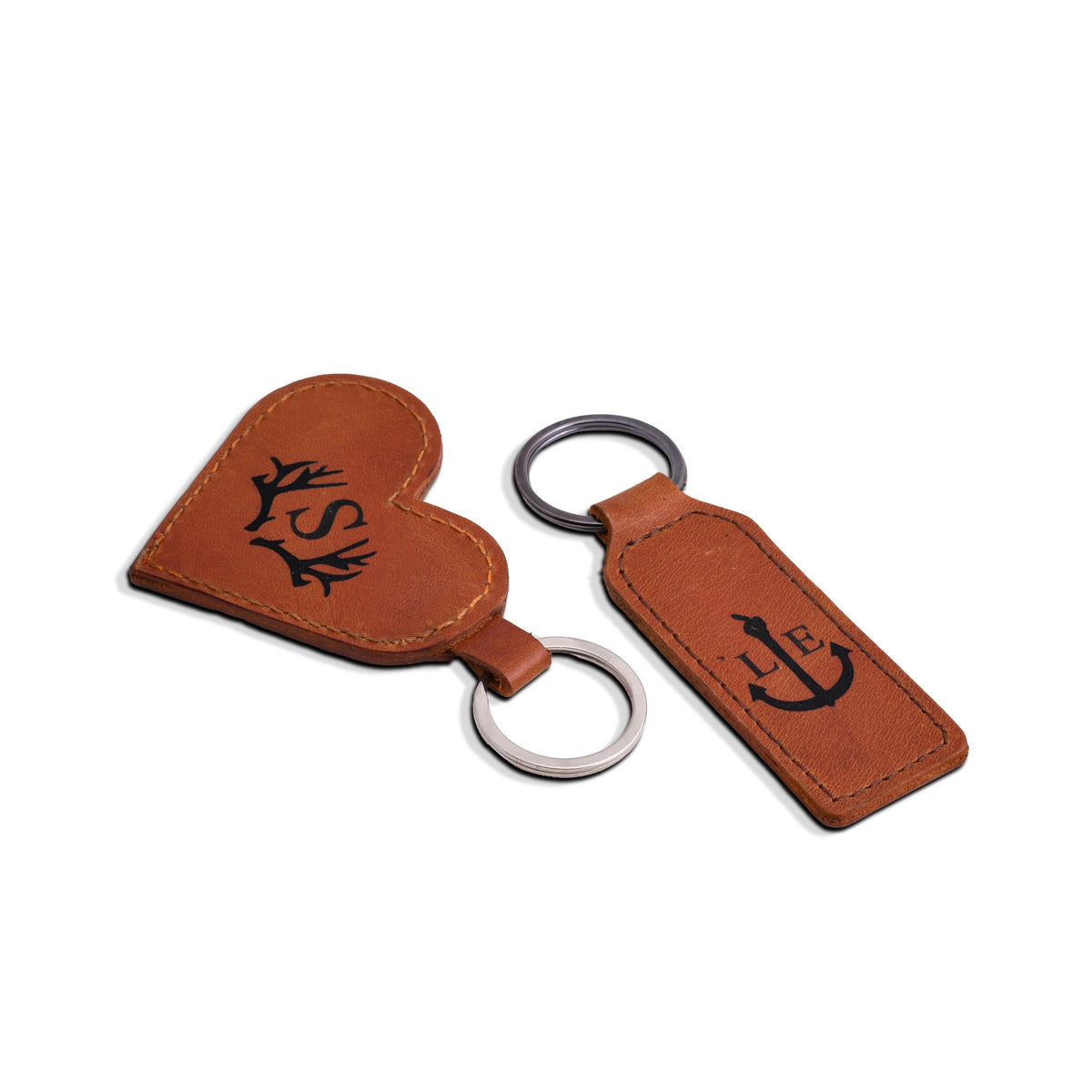 Engraved heart and tag keychains