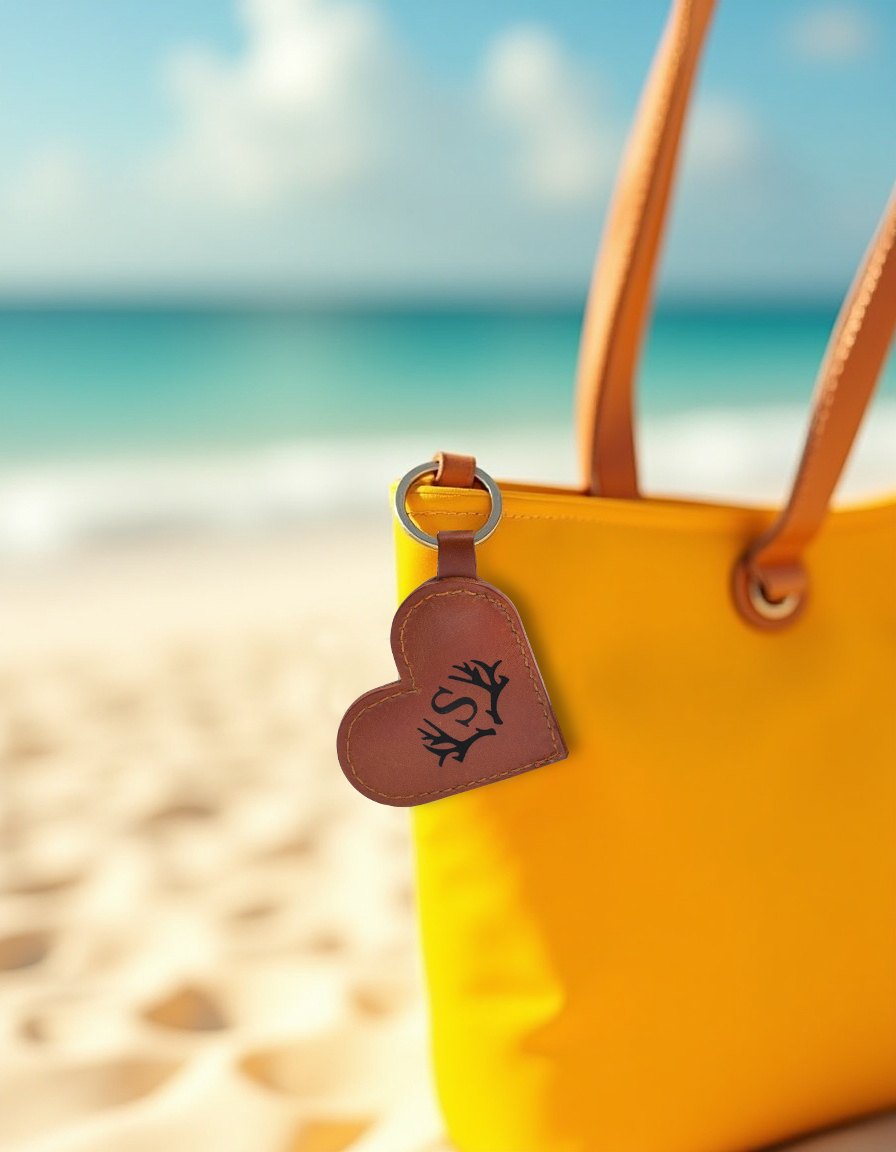 Heart keychain on a tote bag