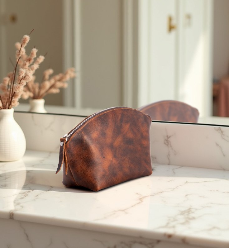 Makeup bag on a vanity
