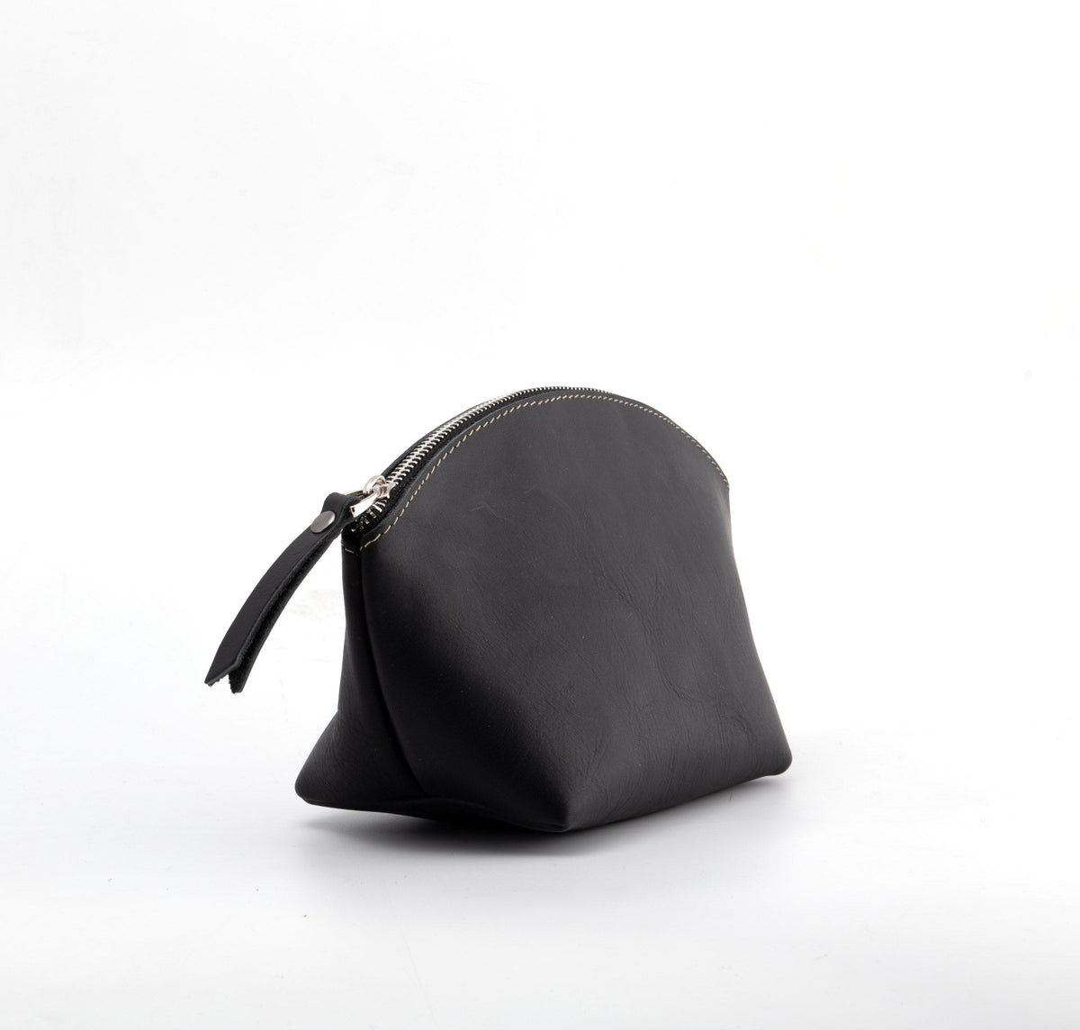 Black leather makeup bag