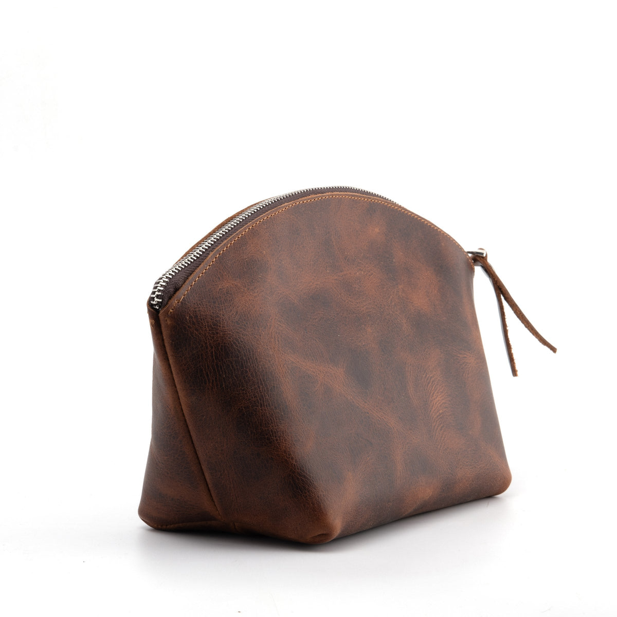 Brown leather makeup bag