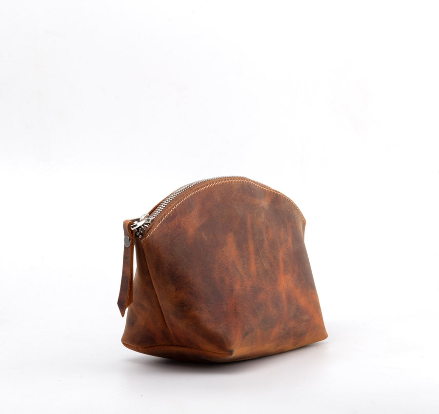 Camel leather makeup bag