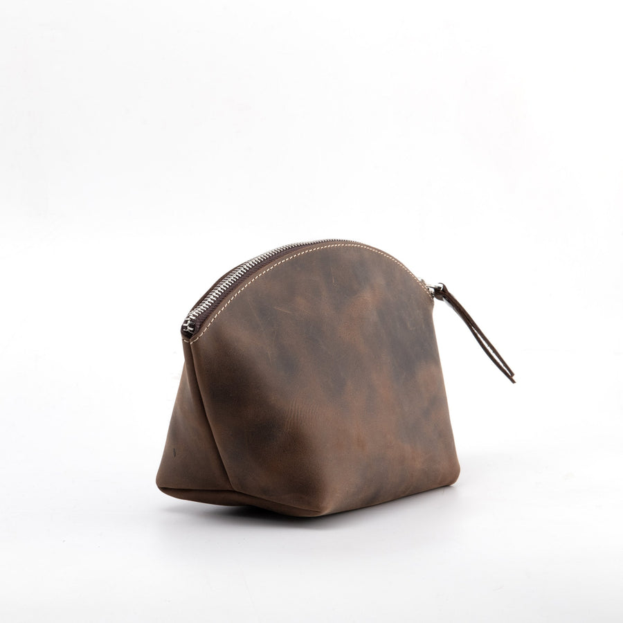 Chestnut leather makeup bag