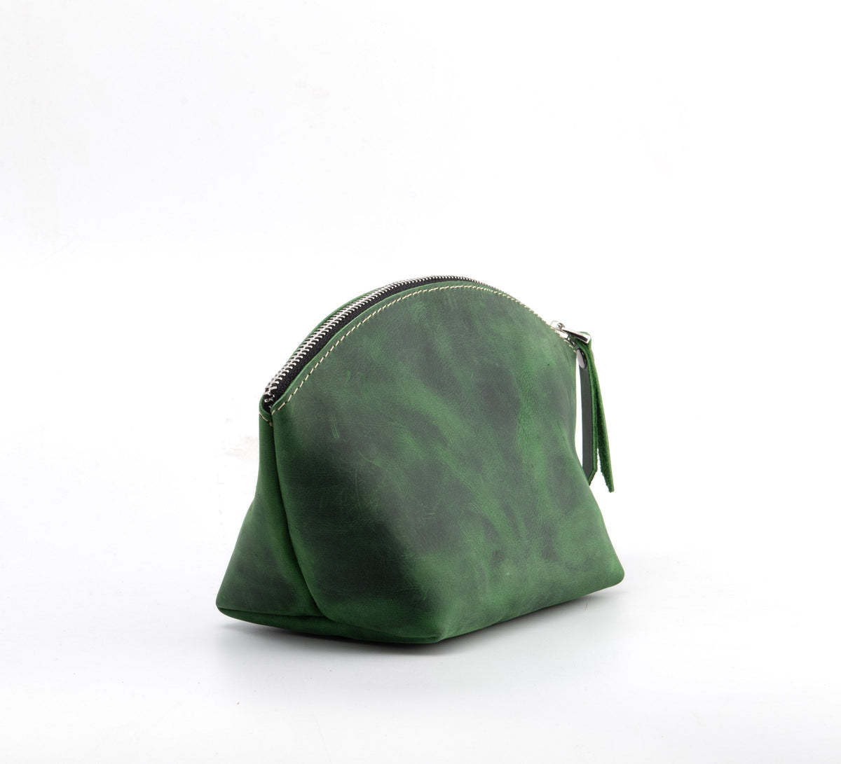 Green leather makeup bag