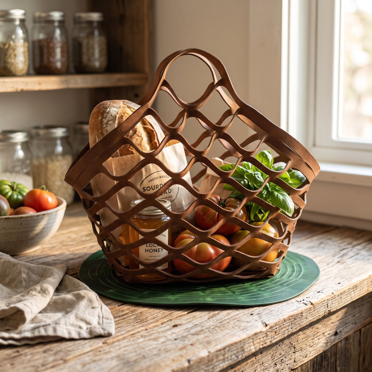 Leather mesh market bag