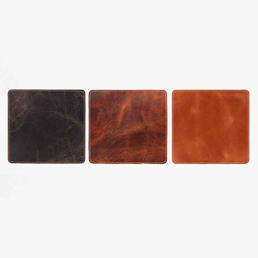 Leather mouse pads in black, brown and tan