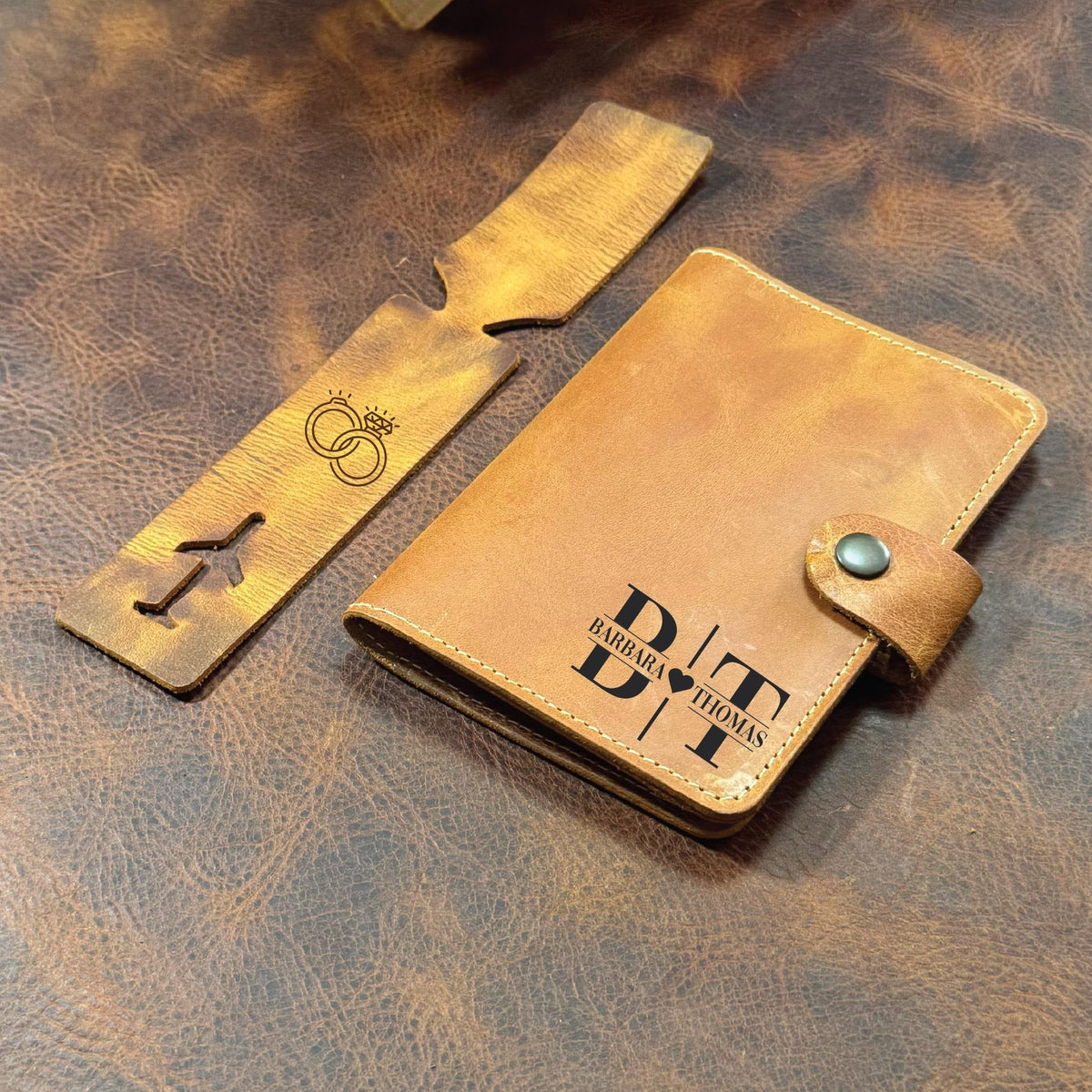 Engraved whiskey passport holder