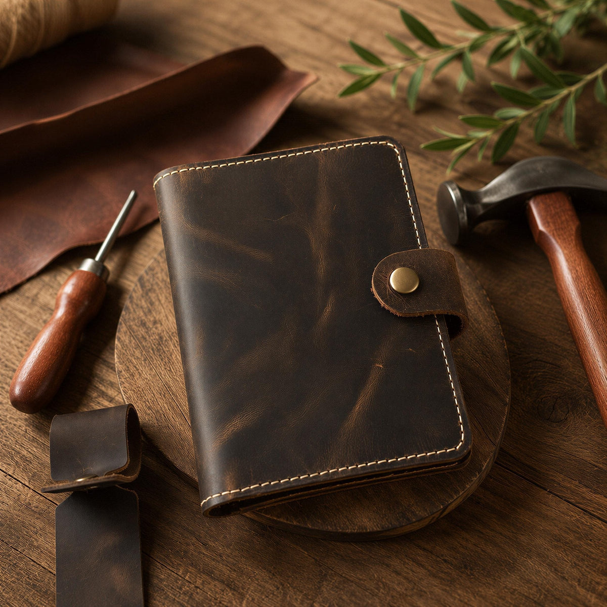 Chestnut passport holder engraved
