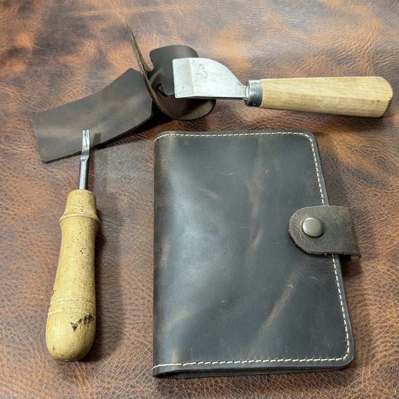 Chestnut passport holder with tools