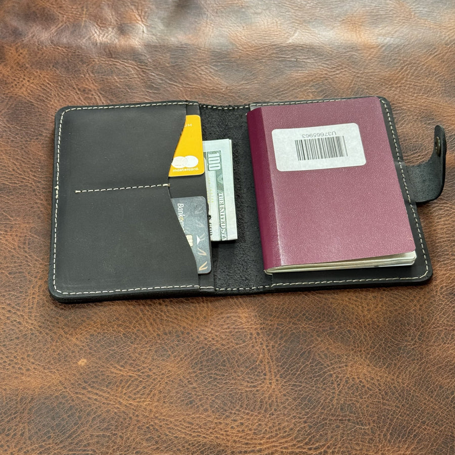 Navy leather passport holder