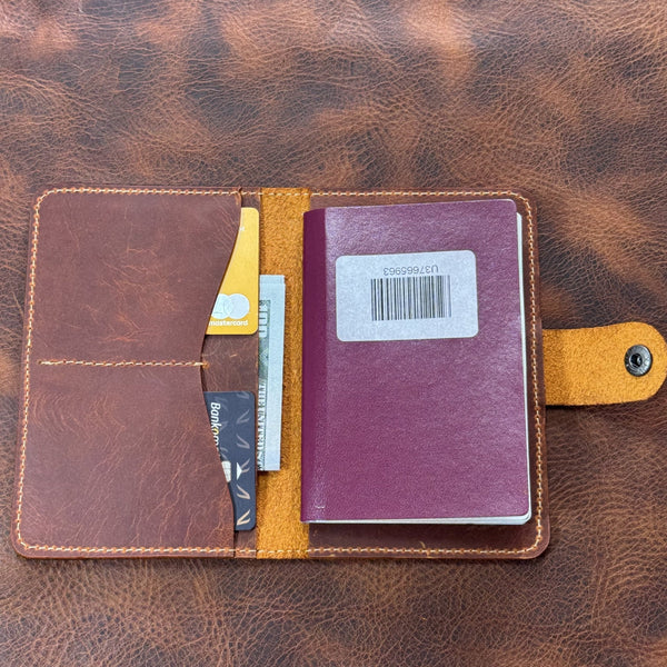 Tan leather passport holder